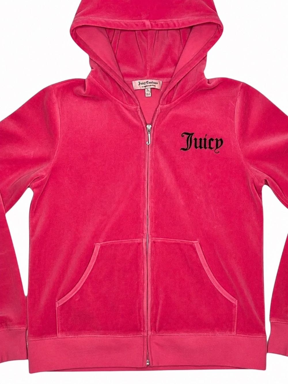 Juicy Couture Y2K Pink Velour Zip Hoodie Track Jacket Flocked Logo McBling M